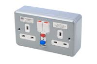 k6231-alm MK Electric 13A, BS Fixing, Active, 2 Gang RCD Socket, Steel, Surface Mount , Switched, 250 V ac, Grey