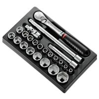 modsl161-36 Facom 23-Piece Metric 1/2 in Standard Socket Set with Ratchet, 6 point