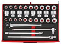 ttesk32 Teng Tools 32-Piece Imperial, Metric 3/4 in Standard Socket Set with Ratchet, 6 point; 12 point