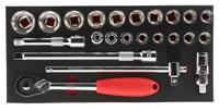 833-5950 RS PRO 23-Piece 1/2 in Standard Socket Set with Ratchet, 6 point