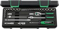 96010107 STAHLWILLE 33-Piece Imperial, Metric 1/4 in Standard Socket Set with Ratchet, 6 point