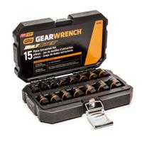 84783 GearWrench 15-Piece Imperial 1/4 in, 3/8 in Standard Socket Set with Ratchet, Extraction