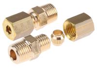 0105-04-10 Legris Brass Pipe Fitting, Straight Compression Coupler, Male R 1/8in to Female 4mm