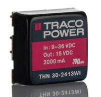 thn-30-2413wi TRACOPOWER THN 30WI DC-DC Converter, 15V dc/ 2A Output, 9 → 36 V dc Input, 30W, PCB Mount, '+80°C Max Temp -40°C