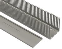 184-10329-htwd-pn-80x100-pvc-gy HellermannTyton HTWD-PN Grey Slotted Panel Trunking - Wide Slot, W80 mm x D100mm, L2m, PVC