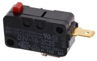 d3v-16-2c25 Omron Pin Plunger Micro Switch, Tab Terminal, 16 A @ 250 V ac, SPST, IP40