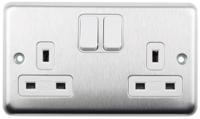 k2948bss MK Electric Silver 2 Gang Plug Socket, 2 x 2P + E Poles, 13A, Type G - British