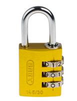 14530-yellow ABUS 145/30 Combination Weatherproof Aluminium, Steel Safety Padlock, 5mm Shackle, 30mm Body