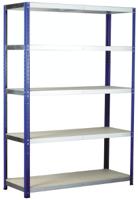 813-3237 RS PRO Blue 5 Shelf Chipboard, Galvanised Steel Eco-Rax Shelving System, 1800mm x 1200mm, 600mm, 265kg Load