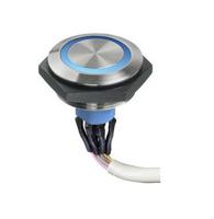 av57222000074bk APEM Illuminated Vandal Proof Push Button Switch, Momentary, Panel Mount, 30.2mm Cutout, SPST, White LED, 30V dc, IP67