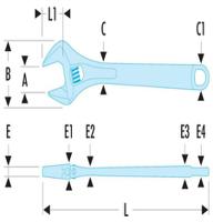 10110g Facom Adjustable Spanner, 255 mm Overall, 38mm Jaw Capacity, Bi-Material Handle