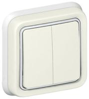 0-698-55 Legrand White Outdoor Light Switch, 2 Way, 2 Gang, Plexo