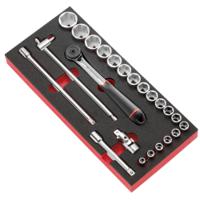 modms1a Facom 23-Piece Metric 1/2 in Standard Socket Set with Ratchet, 6 point