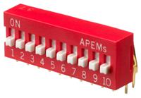 da10v APEM 10 Way Through Hole DIP Switch SPST, Raised Actuator