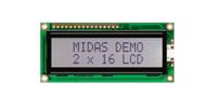 mc21605c6w-fptlws-v2 Midas MC21605C6W-FPTLWS-V2 Alphanumeric LCD Alphanumeric Display, 2 Rows by 16 Characters