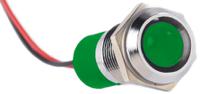 722-7384 RS PRO Green Panel Mount Indicator, 12V dc, 14mm Mounting Hole Size, Lead Wires Termination, IP67