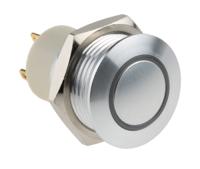 175-9557 RS PRO Illuminated Push Button Switch, Latching, Panel Mount, 16mm Cutout, SPST, Blue LED, 36V dc, IP67