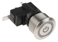 175-8852 RS PRO Illuminated Push Button Switch, Latching, Panel Mount, 25.2mm Cutout, SPST, White LED, 250 / 125V ac, IP67