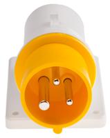 517-7307 Scame IP44 Yellow Wall Mount 2P + E Right Angle Industrial Power Plug, Rated At 16A, 110 V