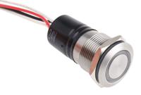 mpi002flbl24 Bulgin MPI002 Series Illuminated Push Button Switch, Momentary, Panel Mount, 19.2mm Cutout, SPST, Blue LED, IP66