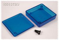 1551stbu Hammond 1551 Series Translucent Blue ABS Enclosure, IP54, Flanged, Translucent Blue Lid, 50 x 50 x 15mm