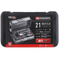 r181-4p6pb Facom 21-Piece Metric 1/4 in Standard Socket/Bit Set with Ratchet, 6 point