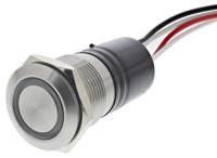 mpi002flbl12 Bulgin MPI002 Series Illuminated Push Button Switch, Momentary, Panel Mount, 19.2mm Cutout, SPST, Blue LED, IP66