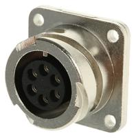 ca02com-e14s-6s-b ITT Cannon, CA-COM, Copper Alloy 6 Way Box Mount MIL Spec Circular Connector Receptacle, Socket Contacts,Shell Size