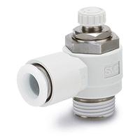 as2201fg-02-08s SMC AS2 Series Threaded Pneumatic Silencer & Exhaust Restrictor Function Fitting, R 1/4 Inlet Port, 8mm Tube Inlet