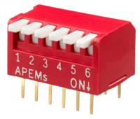 dpl06v APEM 6 Way Through Hole Piano Dip Switch SPST, Piano Actuator