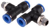 916-0811 RS PRO Tee Threaded Adaptor, Push In 10 mm to Push In 10 mm, Threaded-to-Tube Connection Style