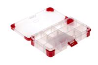 124-6589 RS PRO 12 Cell Transparent Red Polypropylene, Adjustable Compartment Box, 30mm x 165mm x 95mm