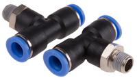 916-0805 RS PRO Tee Threaded Adaptor, Push In 8 mm to Push In 8 mm, Threaded-to-Tube Connection Style