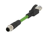 tcd14741111-001 TE ConnectivityTCD1474, 500mm Cat5e, Green M12 to Male RJ45 Male Shielded, Terminated PVC Sheath