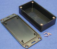 1591hflbk Hammond 1591 Series Black Flame Retardant ABS Enclosure, IP54, Flanged, Black Lid, 165 x 71 x 25mm