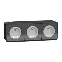 mur36037 Schneider Electric Grey 3 Gang Plug Socket, 2 Poles, 16A, French 2P, Indoor, Outdoor Use