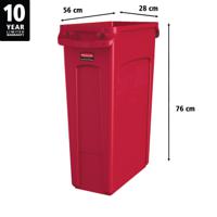 1956189 Rubbermaid Commercial Products Slim Jim 23gal Red Polypropylene Waste Bin
