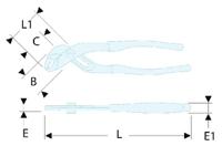 170a18 Facom Water Pump Pliers, 180 mm Overall, Bent Tip, 43mm Jaw