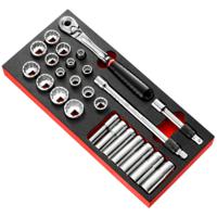 modmsl2u Facom 25-Piece Imperial 1/2 in Deep Socket/Standard Socket Set with Ratchet, 12 point