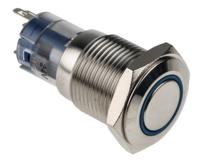 811-8446 RS PRO Illuminated Push Button Switch, Momentary, Panel Mount, 16mm Cutout, SPDT, Blue LED, 250V ac, IP65, IP67