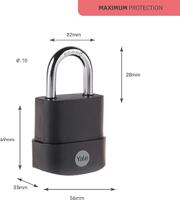 y227b551261 Yale Padlock Weatherproof Padlock, 10mm Shackle, 56mm Body