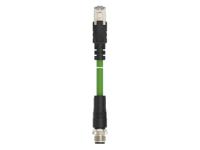 tcd14741111-003 TE ConnectivityTCD1474, 1.5m Cat5e, Green M12 to Male RJ45 Male Shielded, Terminated PVC Sheath