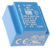vb-035124 Block 24V ac 1 Output Through Hole PCB Transformer, 0.35VA