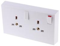 776-8431 RS PRO White 2 Gang Plug Socket, 1 Pole Poles, 13A, Type G - British, Indoor Use