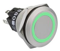 82-61521134 EAO 82 Series Illuminated Push Button Switch, Momentary, Panel Mount, 22.3mm Cutout, SPDT, Green LED, 240V, IP65, IP67