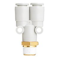 kq2u04-01as SMC KQ2U Series Y Fitting, Push In 4 mm to Push In 4 mm, Threaded-to-Tube Connection Style