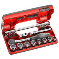 j360dbox112 Facom 18-Piece Metric 3/8 in Standard Socket Set with Ratchet, 12 point