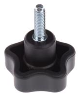 69901 Elesa  Black Multiple Lobes Clamping Knob, M6, Threaded Stud