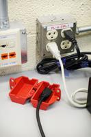 plug-lockout-110-volt-w-danger-labels Brady Red 2-Lock Polypropylene Electrical Plug Lockouts, 9.14mm Shackle