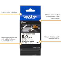 hse221e Brother Heat Shrink Tubing, Black on White 1.6 → 5.4mm Sleeve Dia. x 1.5m Length 3:1 Ratio, HSE Series